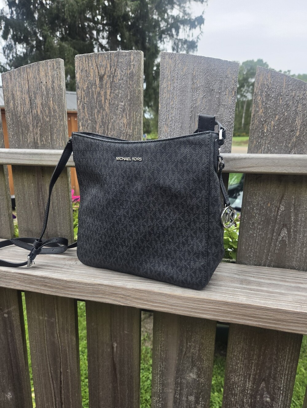 Michael Kors Black MK Monogram Crossbody Messenger